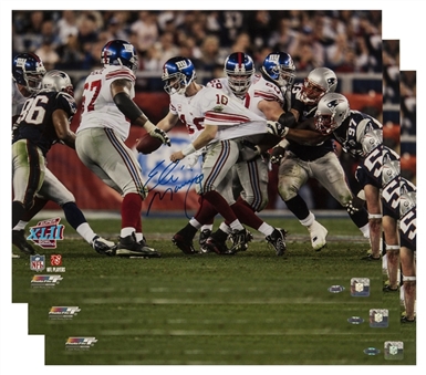 Lot of (3) Eli Manning "Escape" 16x20 Super Bowl XLII Photographs